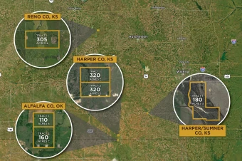 Alfalfa Co OK & Harper Co, Sumner Co, Reno Co KS 1395± Acres In 6 Tracts